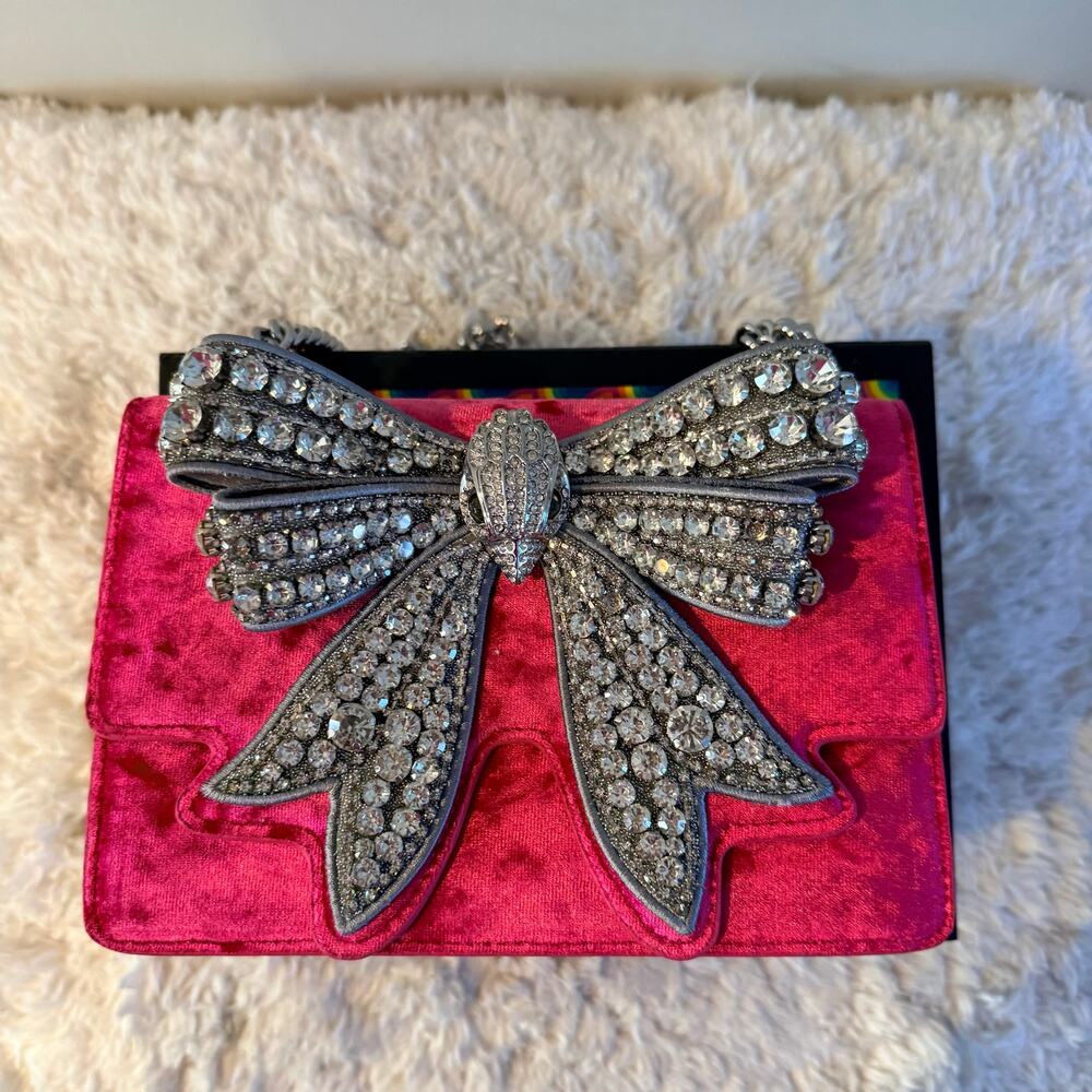 Kurt Geiger Small Shoreditch Pink Velvet Bow Crossbody Bag Purse - Picture 8 of 12
